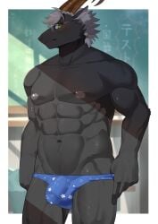 1boy 2024 abs absurd_res agitongunohoken agitoryuusaki anthro areola black_body black_fur bovid bulge caprine clothed clothing detailed_bulge fur goat green_eyes hair hi_res horn lifewonders male male_only mammal muscular muscular_anthro muscular_male solo tanngrisnir_(tokyo_afterschool_summoners) tokyo_afterschool_summoners underwear underwear_only white_body white_fur