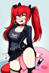 ahe_gao ai_generated big_breasts earrings goth_girl goth_mommy hoop_earrings izzyredlove_(oc) kirby kirby_(series) large_breasts leather_jacket nintendo original original_character pale_skin red_hair sex socks twintails twintails_(hairstyle) vaginal_penetration