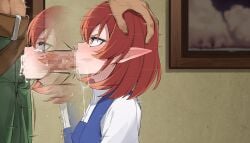 blowjob deep_throat deepthroat demon_girl helck jjanda orange_hair tagme vermilio_(helck)