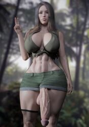 1futa 3d audrix cosplay elisabeth_(audrix) futanari huge_ass huge_breasts huge_cock lara_croft_(cosplay) looking_at_viewer original peace_sign solo_futa toned_futa v_sign veiny_penis