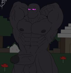 balls bara bayron_(artist) big_balls big_penis boner enderman erection hands_behind_head male male_only minecraft muscles muscular nude penis solo solo_male