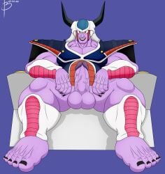 balls bara bayron_(artist) big_balls big_penis boner bottomless dragon_ball dragon_ball_z erection king_cold male male_only muscles muscular pantsless penis sitting solo solo_male throne