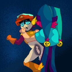 anal_sex brawl_stars chester_(brawl_stars) cum_inside femboy gay_sex jester larry_(brawl_stars) pinned_to_wall robot rough_sex tears tears_of_pleasure