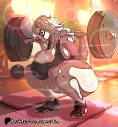 big_breasts black_cat_(marvel) felicia_hardy gigantic_breasts huge_breasts marvel okioppai spider-man_(series) sweat sweatdrop sweating weightlifting workout workout_clothes