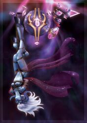 1girls blizzard_entertainment blue_skin draenei linessa nude restrained rope solo warcraft white_hair world_of_warcraft yrel