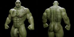 1boy 3d ass balls bara barazoku big_balls big_penis male male_focus male_only muscular muscular_male orc penis solo solo_focus solo_male tattoo voluox