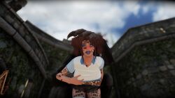 blue_makeup bodywriting girl male original pubic_hair red_hair silly_face skyrim slutty_outfit werewolf whore