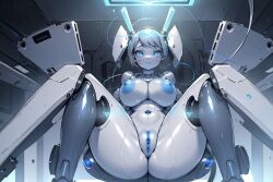 1robot_girl ai_generated android blue_eyes blue_nipples blue_pussy breasts metallic_body no_bra no_panties nude poncedart robot_humanoid short_hair