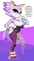 anthro blaze_the_cat bunny_costume cat_ears cat_tail catgirl cock_ring furry futa_only futanari huge_cock long_penis looking_at_viewer petite purple_body purple_skin solo sonic_(series) sonic_the_hedgehog_(series) text toonguy100 veiny_penis