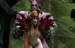 1girls 3d ahe_gao anal anal_penetration anal_sex bent_over blizzard_entertainment blonde_hair blood_elf equine_penis eredar horsecock huge_cock interspecies light-skinned_female light_skin megaspark purple_skin sex size_difference valeera_sanguinar warcraft world_of_warcraft