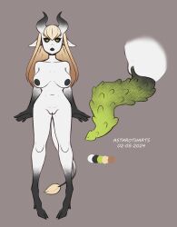 1futa 1girls 2d anus areolae astarotharts big_penis blonde_hair breasts demon demon_horns demon_tail female female_focus flaccid futanari green_eyes green_penis grelka_(astarotharts) grey_skin humanoid long_hair looking_at_viewer nipples nude oc original_character reference_image solo standing