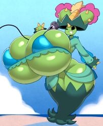 :3 adriana_(rubyqm) angstrom breasts fan_character huge_breasts hybrid ludicolo maractus microphone nintendo pokémon_(species) pokemon video_games wide_hips wink