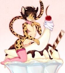 anthro banana_split bell brown_hair cheetah cherry collar erection feline girly hair legwear licking male mammal nude penis pinup pose side_view sitting solo stockings straw sundae thigh_highs tongue tongue_out white-castle