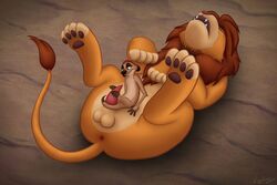 barbs disney duo feline feral foot_fetish footjob lion male male_only mammal masturbation meerkat mongoose penis reykay sex simba size_difference the_lion_king timon