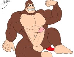 anthro balls bara bayron_(artist) big_balls big_penis boner donkey_kong donkey_kong_(series) erection flexing furry gorilla male male_only muscles muscular nintendo nude penis sitting solo solo_male