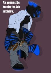 1boy anthro big_penis blue_eyes booshie clothed clothing dragon equine feline fur glowing hair half-dressed hooves horn horse hybrid kage6415 male male_only mammal muscles nude penis scales solo text tiger uncut underwear undressing