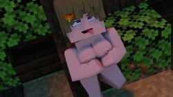 3d blender blender_cycles blue_eyes brown_hair enigma_zxc horny minecraft naked naked_female nose_blush original_character