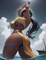 1girls ai_generated belly_dancer bikini bursting_breasts colored_skin giantess huge_ass huge_breasts huge_thighs league_of_legends nilah size_difference solo underboob