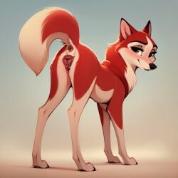 1girls ai_generated anus balto_(film) blush canine canine_pussy domestic_dog female female_only feral foxlover7796 jenna_(balto) looking_at_viewer presenting pussy solo universal_studios