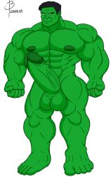 balls bara bayron_(artist) big_balls big_penis boner erection green_body green_skin hulk hulk_(series) male male_only marvel marvel_comics muscles muscular nude penis solo solo_male