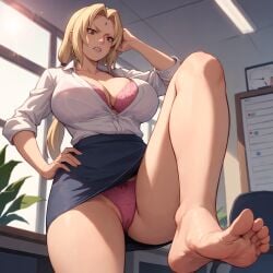 1girls ai_generated alex-schura angry bangs bare_legs barefoot black_skirt blonde_hair blue_skirt blush boruto:_naruto_next_generations bra breasts brown_eyes cleavage clenched_teeth clothing collared_shirt completely_nude curvaceous curvaceous_female curvaceous_figure curvy curvy_figure dress_shirt facial_mark feet female female_focus female_only foot_focus foreshortening hand_on_hip indoors large_breasts legs light-skinned lingerie long_hair looking_at_viewer looking_down low_twintails mature_female miniskirt naruto naruto_shippuden office office_lady open_clothes open_mouth open_shirt panchira pantsu parted_lips patreon_username pencil_skirt pink_bra pink_panties see-through shirt shirt_tucked_in sitting skirt skirt_lift skirt_pull sleeves_rolled_up soles solo teeth thighs toes tsunade tsunade_(naruto) twintails underwear upskirt voluptuous voluptuous_female white_shirt