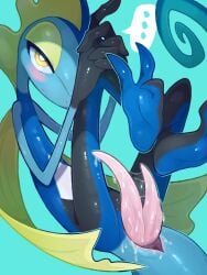 2023 2_penises animal_genitalia anthro anthro_only blue_body blue_skin blush cloaca diphallia diphallism erection generation_8_pokemon genitals half-closed_eyes hi_res horizontal_cloaca horizontal_diphallism inteleon kemono male male_only multi_genitalia multi_penis narrowed_eyes nintendo penis pink_penis pokemon pokemon_(species) solo tianhua