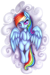 2015 cutie_mark equine female friendship_is_magic fshydale hair legwear long_hair looking_at_viewer lying mammal multicolored_hair my_little_pony on_back pegasus pussy rainbow_dash_(mlp) rainbow_hair smile solo straight_hair wings