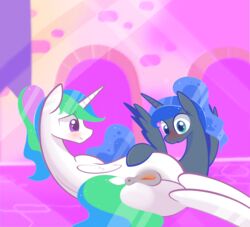 alicorn animal_genitalia anus ass ass_grab blush braddo clitoris color dock duo equine equine_pussy female friendship_is_magic hand_on_ass horn mammal my_little_pony ponytail princess_celestia_(mlp) princess_luna_(mlp) puffy_anus pussy spreading wings