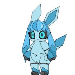 1:1 animated black_sclera blue_body blue_eyes eeveelution female generation_4_pokemon glaceon low_res machine metallic_body milkis2000 nintendo nippleless paradox_pokemon pokemon pokemon_(species) robot short_playtime solo standing