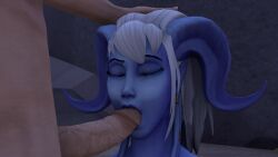 1girls 3d animated animated blizzard_entertainment blowjob blue_skin draenei fellatio human kaegantonovich light-skinned_male light_skin nude oral oral_sex warcraft white_background world_of_warcraft yrel