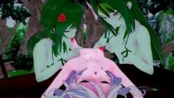 3d 3girls animated breast_stretch breast_sucking breasts dryad furina_(genshin_impact) genshin_impact green_skin koikatsu longer_than_one_minute piranha_plant plant purple_eyes small_breasts sound tagme tentacle tlz video white_hair yuri