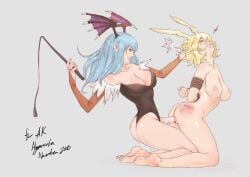 1futa 1girls artist_request ass bangs big_penis blonde_hair breasts clothed clothing darkstalkers divine_arms duo erection female femsub futa_on_female futadom futanari green_hair human light-skinned_female light-skinned_futanari light_skin long_hair medium_breasts morrigan_aensland nude partially_clothed penis restrained rope sex sex_slave sigil_aetherwink source_request tied_up vaginal_penetration whip