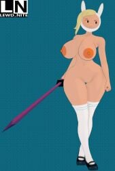 3d adventure_time cartoon_network casual clothing exposed_breasts female fionna_and_cake fionna_campbell fionna_the_human_girl footwear headwear human legwear lewd_nite naked naked_footwear nipples pale_skin pinup pussy sword thick_thighs weapon