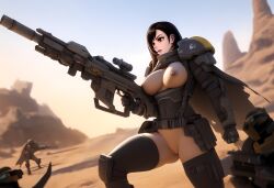 ai_generated armor bottomless breasts_out final_fantasy final_fantasy_vii functionally_nude helldiver_(helldivers) helldivers_2 rifle tifa_lockhart