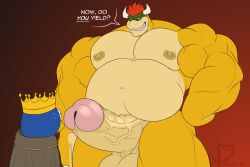 anthro balls bara bayron_(artist) big_balls big_penis boner bowser erection king_penguin_(mario_movie) male male_only mario_(series) muscles muscular nintendo nude penguin penguin_(mario) penis scalie size_difference super_mario_bros._(2023_film) text