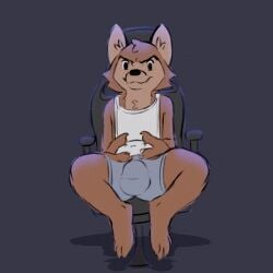 1boy 2d animal_genitalia animal_penis animated anthro balls barefoot bent_legs big_balls big_penis bodily_fluids brown_body brown_fur bulge canid canine canine_genitalia canine_penis casual_erection casual_exposure clothing concentration controller cum cumshot curling_toes ejaculation erection feet frame_by_frame fur game_controller gaming gaming_chair genital_fluids genital_growth genitals gif grey_background growing_bulge growing_erection growth hands-free huge_cock hyper hyper_genitalia hyper_penis knot leaning looking_pleasured male male_only mammal motion_tweening penis penis_growth playing_video_game sheath shirt short_playtime sightsear simple_background sitting skinny solo spread_legs spreading tank_top throbbing throbbing_penis tongue tongue_out topwear torn_clothing