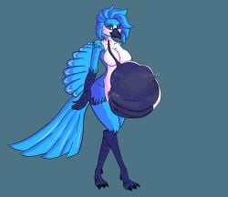 a.u.tumn anthro avian beak belly big_belly big_breasts bird blue_body blue_eyes blue_hair breasts bulge digestion feathers female guts hair internal intestines nude organs rumbling_stomach solo stomach_bulge tail thick_thighs vore xray_view