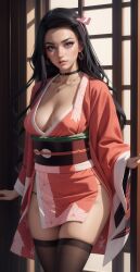 1girls ai_generated black_hair blue_eyes choker cleavage collar curvaceous curvaceous_body curves curvy curvy_body curvy_female curvy_figure demon_slayer female female_only hourglass_figure inner_sideboob kamado_nezuko kimetsu_no_yaiba light-skinned_female light_skin naughtyangelx nezuko_kamado sideboob solo solo_female voluptuous voluptuous_female