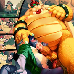 balls big_dom_small_sub blazingcheecks bowser duo falling fellatio furry furry_only gay kahmari_(character) male male_only mario_(series) masturbation nintendo nipples obese oral overweight penis precum pubes sex sign size_difference super_mario_bros. warp_pipe