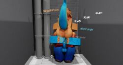 3d bathroom_stall dagoda_(kaiju_paradise) deepthroat glubby_(kaiju_paradise) holding_legs kaiju_paradise mouth_fuck murrcrawler roblox roblox_game robloxian self_upload tagme twink watermark