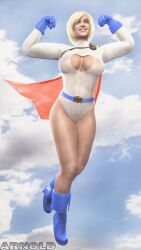 3d arnoldthehero big_breasts blonde_hair boots cape clothed dc dc_comics female flying injustice injustice_2 kara_zor-l karen_starr power_girl see-through see-through_clothing short_hair solo source_filmmaker superhero superheroine superman_(series) tagme thick_thighs