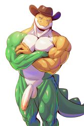 arms_crossed cowboy_hat dick foreskin green_skin gummigoo_(the_amazing_digital_circus) male male_only muscular muscular_arms peapeafur penis smirk solo standing the_amazing_digital_circus yellow_skin