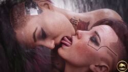 2girls 3d closed_eyes cyberpunk_2077 female female_only ferdinand_(artist) french_kiss judy_alvarez kissing kissing passionate passionate_kiss shower showering tongue tongue_kiss v_(cyberpunk_2077) valerie_(cyberpunk_2077) water yuri