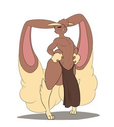 2014 anthro balls big_balls big_penis black_sclera brown_fur bulge clothed clothing flaccid fur half-dressed huge_cock hyper hyper_balls kaboozle lagomorph loincloth long_ears looking_at_viewer lopunny male male_lopunny male_only male_pokemon mammal nintendo penis plain_background pokemon pokemon_(species) red_eyes smile solo standing timothy_vladislaus toned topless video_games white_background wide_hips