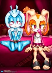 2girls anthro barefoot bbmbbf blush breasts bubblegum cleft_of_venus cream_the_rabbit diamond_level feet female female_focus female_only flat_chest furry furry_female highres horny_female humanoid_feet insect jewel_the_beetle lagomorph looking_at_viewer miniskirt mobian_(species) mobius_unleashed multiple_girls nipples on_bed palcomix pietros_secret_club pussy rabbit revealing_clothes sandals sega sitting sitting_on_bed skirt slutty_clothing soles sonic_(series) sonic_the_hedgehog_(series) toes tongue young