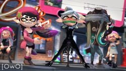 3d 3d_(artwork) absurd_res agent_8_(splatoon) bondage bound callie_(splatoon) cephalopod clothing cuff_(restraint) female group hi_res inkling inkling_girl latex latex_clothing latex_skinsuit marie_(splatoon) marina_(splatoon) marine mollusk nintendo octoling_girl owo_sfm public public_sex restraints sex sex_toy sfm skinsuit source_filmmaker splatoon splatoon_2 tight_clothing vibrator