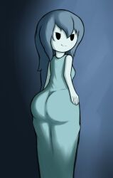 ass ass_cheeks ass_in_dress ass_visible_through_clothes basileuskierus big_ass big_butt blue_dragon blue_dress blue_hair butt_cheeks dress ghost ghost_girl looking_at_viewer looking_back seductive_eyes seductive_look seductive_smile spooky&#039;s_house_of_jump_scares spooky_(shojs) thick_thighs