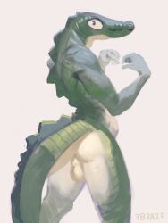 3:4 7b7a2f absurd_res anthro ass backsack balls crocodilian genitals hi_res male reptile scalie solo