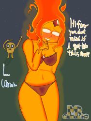 adventure_time bra chubby_female finn_the_human flame_princess half_naked jake_the_dog mrcarvalho orange_skin red_hair smiling_at_viewer underwear