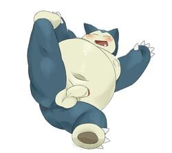 balls blush erection humanoid_penis lying male male_only megawaffle_(artist) nintendo nude on_back open_mouth overweight paws penis pokemon raised_leg snorlax solo uncut video_games